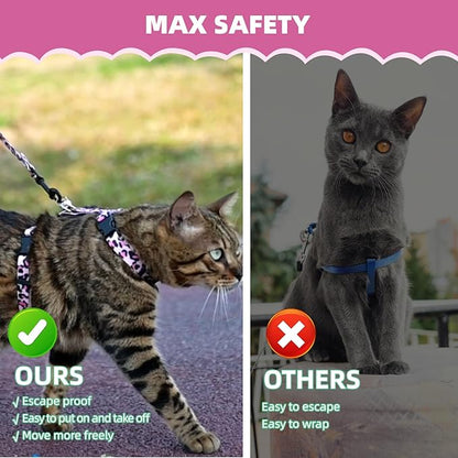 PAWCHIE Cat Harness and Leash Set, Cats Escape Proof-Adjustable Kitten Harness Lightweight Soft Outdoor Walking Travel Pet Safe Harness, Puppy Harness for Girl Cats Bunny Rabbit Small Dog, Pink S