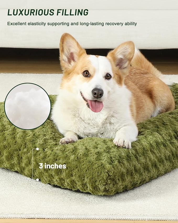 KSIIA Washable Dog Bed Comfy Dog Crate Pad Deluxe Plush Pet Bed Non-Slip Kennel Pad for Small Dogs, 23" x 18", Green