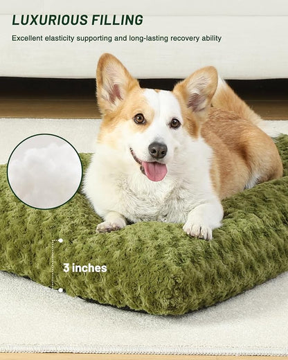KSIIA Washable Dog Bed Comfy Dog Crate Pad Deluxe Plush Pet Bed Non-Slip Kennel Pad for Small Dogs, 23" x 18", Green