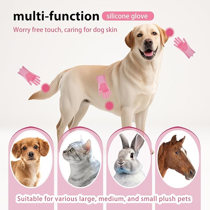NVNAN Dog Shampoo Brush, Dog Bath Brush, and Dog Washing Gloves | Essential Dog Bath Supplies and Pet Grooming Gloves for Dogs and Cats (1 Pair, Pink)