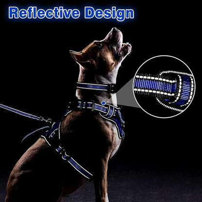 WINSEE Pet Harness Collar and Leash Set, All-in-one Reflective Dog Harness No Pull with Adjustable Buckles for Puppies, Small, Medium, Large, and Extra-Large Dogs (Small, Dark Blue)
