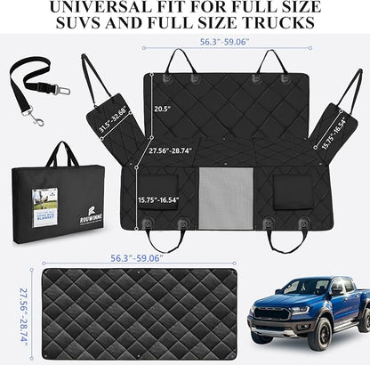 ROUWINNE Back Seat Extender for Dogs Truck-with Soft Blanket, Dog Pet Seat Cover Back Seat Hard Bottom Holds 400lbs, Backseat Dog Hammock for Crew Cab Trucks F150, RAM1500, Sierra, Tundra, Silverado