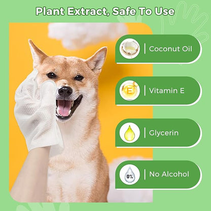 Vannon Extra Thick Pet Bathing Wipes for Dogs & Cats, Cleaning & Odor-Controlling Grooming Gloves, Nourish Fur Glove Wipes for Daily Care and Traveling, Rinse Free, Coconut Scent, 2 Pack, 12 PCS