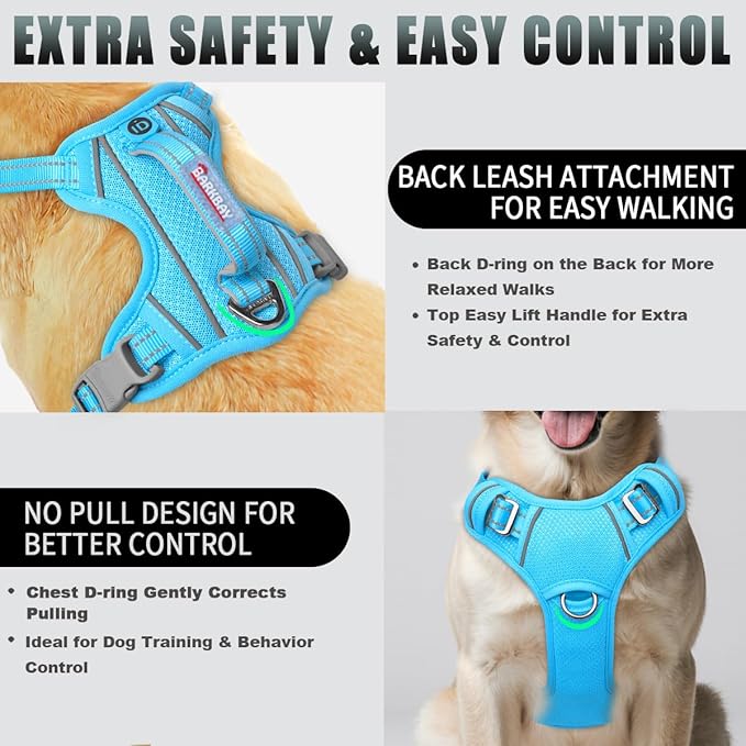 BARKBAY No Pull Dog Harness Large Reflective Dog Harness with Front Clip and Easy Control Handle for Walking Training Running with ID tag Pocket(Blue,L)