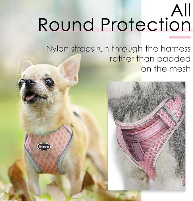 ThinkPet Reflective Breathable Soft Air Mesh No Pull Puppy Choke Free Over Head Vest Harness for Puppy Small Medium Dogs and Cats Pink Medium