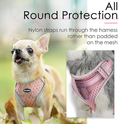 ThinkPet Reflective Breathable Soft Air Mesh No Pull Puppy Choke Free Over Head Vest Harness for Puppy Small Medium Dogs and Cats Pink Medium