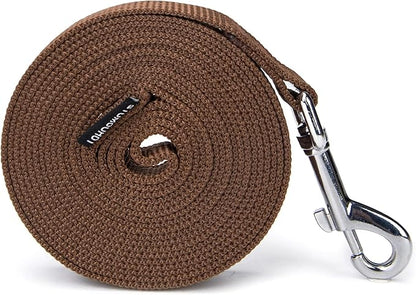 Siumouhoi Strong Durable Nylon Dog Training Leash, 1 Inch Wide Traction Rope, 6 ft 10ft 15ft Long, for Small and Medium Dog (Brown, 10 Feet)
