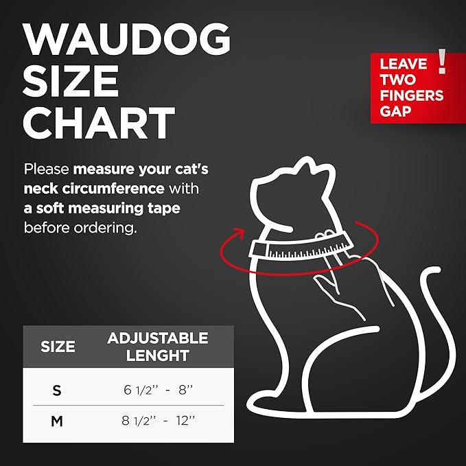 WAUDOG Leather Cat Collar with Airtag Holder, Removable Bell for Small, Medium and Large Breeds Adjustable Long Lasting Classic Kitten Collars Boy & Girl