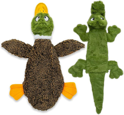 Best Pet Supplies Squeaky Dog Toys with Soft Durable Fabric for Small, Medium and Large Pets Interactive Toy for Indoor Play, Supports Active Biting and Play - Duck & Alligator, Small