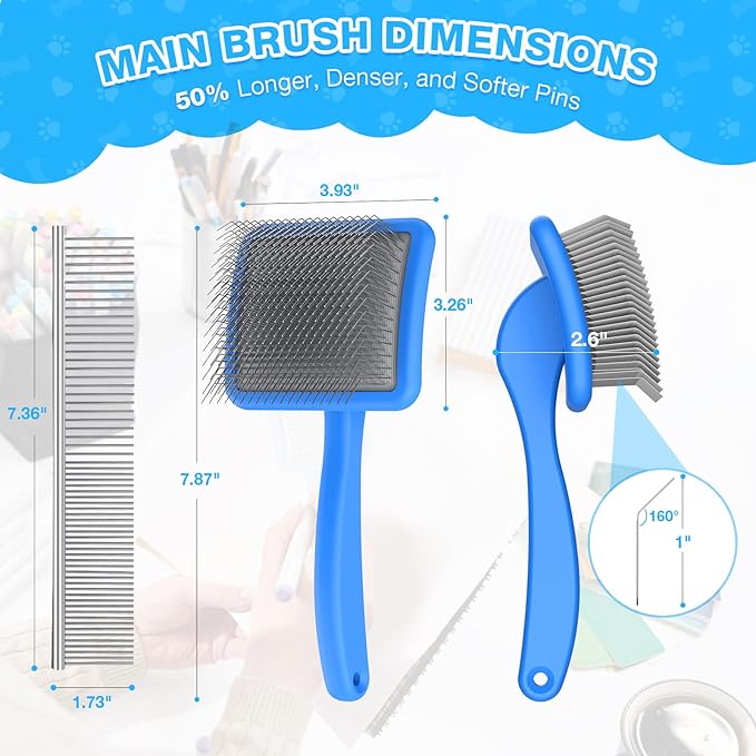 Large Slicker Brush for Dogs,Doodle Brush for Poodles, Goldendoodles, Labradoodle, Extra Long Pins for Detangling Matted Fur & Reducing Shedding, Dog Grooming Kit with Wooden Handle. Blue