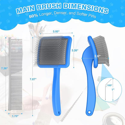 Large Slicker Brush for Dogs,Doodle Brush for Poodles, Goldendoodles, Labradoodle, Extra Long Pins for Detangling Matted Fur & Reducing Shedding, Dog Grooming Kit with Wooden Handle. Blue