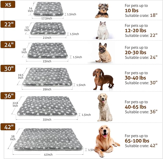 Mora Pets Dog Bed Crate Pad Ultra Soft Pet Bed with Cute Star Print Washable Crate Mat for Large Medium Small Dogs Reversible Fleece Dog Crate Kennel Mat Cat Bed Liner 41 x 29 inch Grey