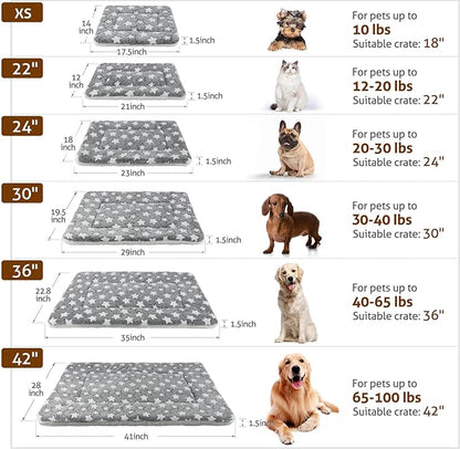 Mora Pets Dog Bed Crate Pad Ultra Soft Pet Bed with Cute Star Print Washable Crate Mat for Large Medium Small Dogs Reversible Fleece Dog Crate Kennel Mat Cat Bed Liner 35 x 22.8 inch Grey