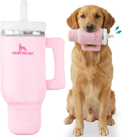 Nestpark Tumbler Cup Funny Dog Toy - Parody Plush Squeaky Crinkle Dog Toy (Pink Dusk)