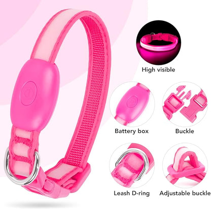 Light up Collar for Small Dog,Vizpet XS Adjustable Size Nylon Collar USB Rechargeable Bright Safety Pet Collar for Cats Small Dogs (Pink, X-Small[ 8.66-11.9 inch/22cm-30cm])