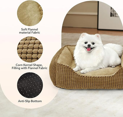 MIXJOY Rectangle Washable Orthopedic Dog Bed for Small, Medium and Large Dogs, Soft Calming, Sleeping Puppy Bed Durable Pet Cuddler with Anti-Slip Bottom, S (20"x19"x6")