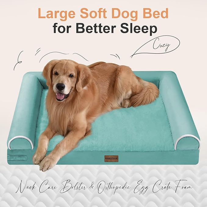 Large Dog Bed Orthopedic Washable: Beds Bolster XL Bed Medium Large Dogs Egg Crate Foam Couch Sofa Waterproof with Removable Cover - Aqua Blue