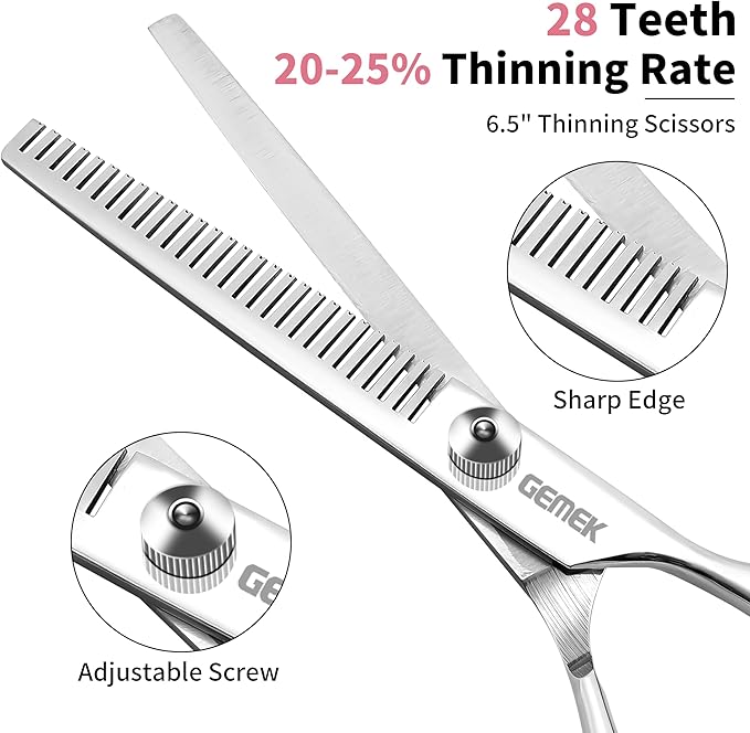 GEMEK Dog Grooming Scissors with Safety Round Tips Stainless Steel Professional Dog Grooming Kit - Thinning, Curved Scissors and Comb for Cat Pet (Pink 4 in 1)