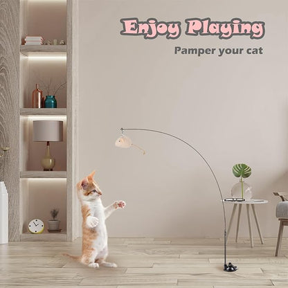 Greoil Cat Feather Toys, Interactive Cat Toy for Indoor Cats,Cat Wand Toys with 2 Suction Cup and 3 Wands, 3 in 1 Cat Toys for Bored Cats, Kitten Toy with Balls and Birds