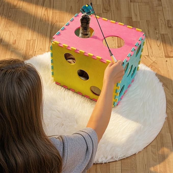 MOYMO Cat Houses for Indoor Cats, Cute Cat Bed Cave with Soft Pillow, Cat Cube for Multiple Large Cats, Fun Dice Shaped, 17 Inches