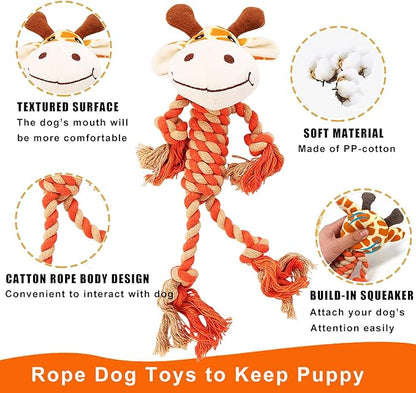 Rope Dog Toys to Keep Them Busy - Tug of War Dog Toys for Boredom Plush Interactive Squeaky Puppy Toys for Small Medium Large Dogs