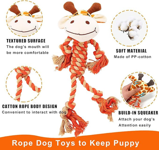Rope Dog Toys to Keep Them Busy - Tug of War Dog Toys for Boredom Plush Interactive Squeaky Puppy Toys for Small Medium Large Dogs