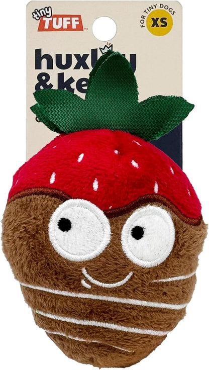 Huxley & Kent Tiny Tuff Plush Dog Toy w/Squeaker - Stuffed Toy for Small Dogs - Cute, Funny & Tough Toy for Fetch & Play - Tiny Tuff Chocolate Covered Strawberry