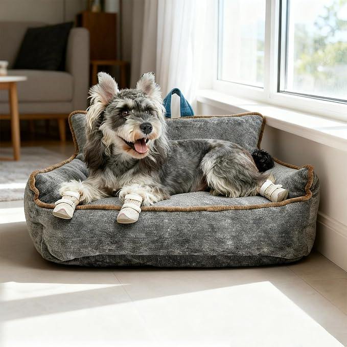 RAFASAFA Small Dog Bed, Washable Pet Bed with Removable Cover, with Sides, Carry Handle & Side Pockets .Plush Chenille Orthopedic Pet Bed Couch for Small Breed Dogs & Cats Calming