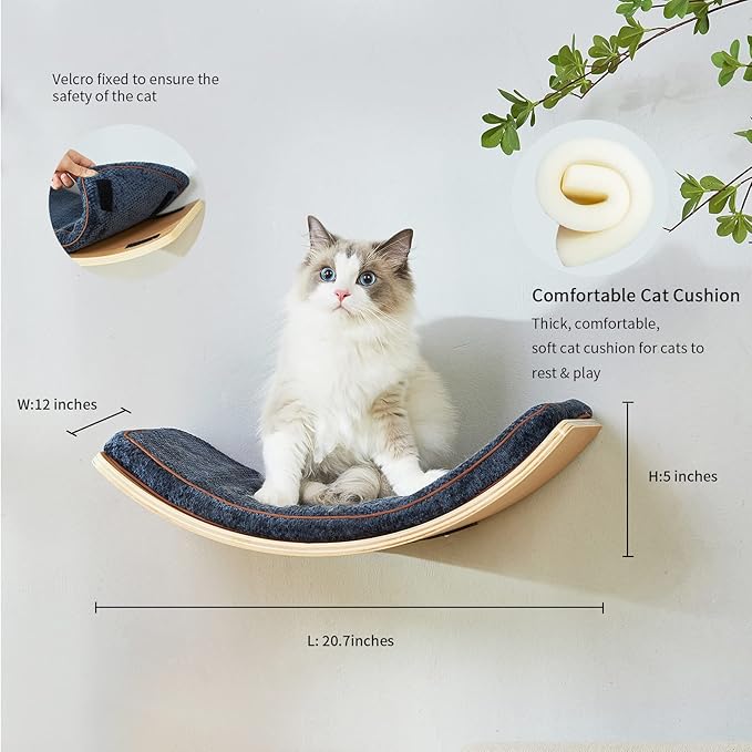 LIORCE Cat Shelf with Comfortable Cushion - Curved Modern Cat Bed (Large Size) - Lotus Leaf Design Cats Wall Perch - Wall Mounted Cats Furniture for Sleeping, Playing, Climbing, and Lounging