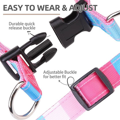 PUPTECK No Pull Dog Harness Soft Adjustable Basic Nylon Step in Puppy Vest Outdoor Walking with ID Tag, Striped Pink, S