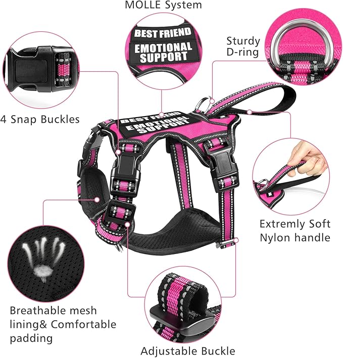 WINSEE Service Dog Vest No Pull Dog Harness with 7 Dog Patches, Reflective Pet Harness with Durable Soft Padded Handle for Puppies, Small, Medium, Large, and Extra-Large Dogs