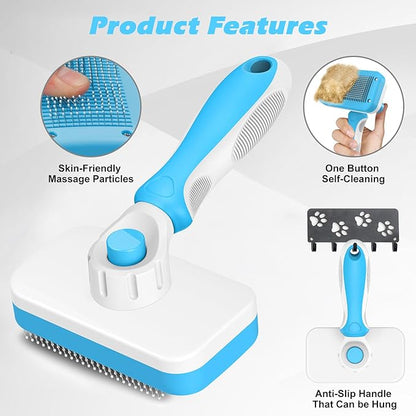 Comotech 3PCS Cat Grooming Supplies,Cat Brush & Nail Clipper/Trimmer & Flea Comb for Shedding Indoor Cats Dogs and Small Animals - Meet All Your Pet's Daily Grooming Needs - All in One Set (Blue)