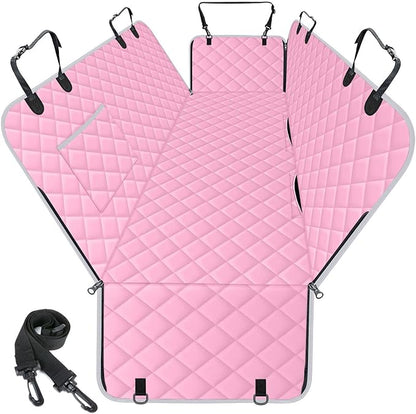 NECKORY Waterproof Dog Car Seat Cover for Back Seat - Durable, Scratch Proof Pet Hammock with Nonslip Design & Storage Pockets, Fits Cars, SUVs, Trucks - S, Pink/Grey