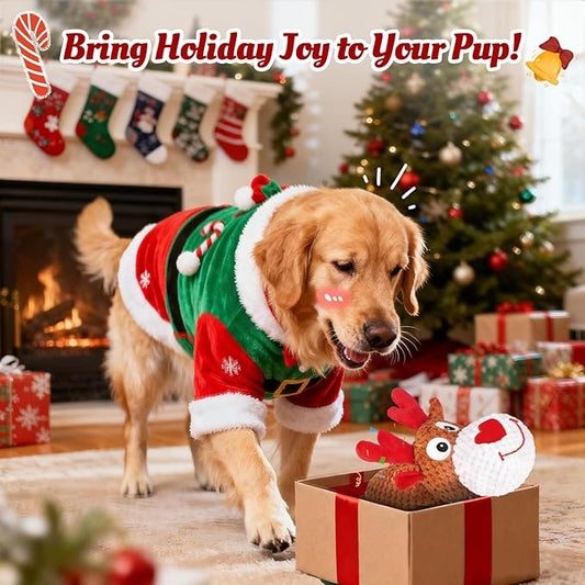 Plush Rope Reindeer Dog Toy – Durable Squeaky Tug Toy for Small, Medium & Large Dogs, Interactive Chew & Fetch Puppy Toy