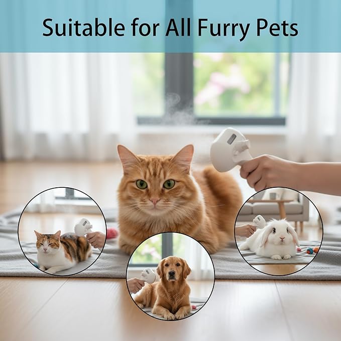 Pet Steam Brush for Dog & Cat, 3-in-1 Steam Grooming Brush - Steam for Shedding & Grooming, Comes with a steel comb, Suitable for long and short haired dogs as well as cats