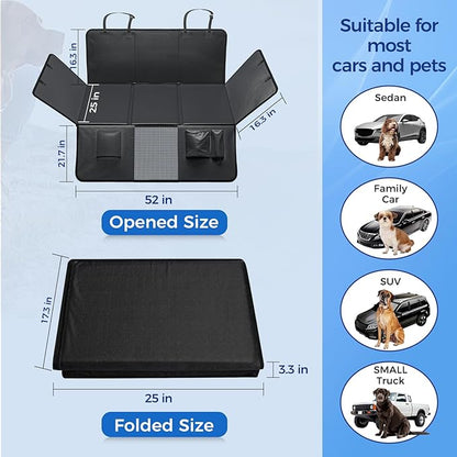 HOB4U Back Seat Extender for Dogs, PU Leather Dog Car Seat Cover for Back Seat with Hard Bottom, 100% Waterproof, Scratch Proof and Anti Slip Dog Hammock for Cars and SUVs, Holds 400 lbs