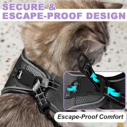 Cat Harness and Leash Set,Escape Proof Kitten Harness,Step in Adjustable Soft Lightweight,Easy Control,Reflective Strips Comfortable for Walking Travel(Black,XXXS)