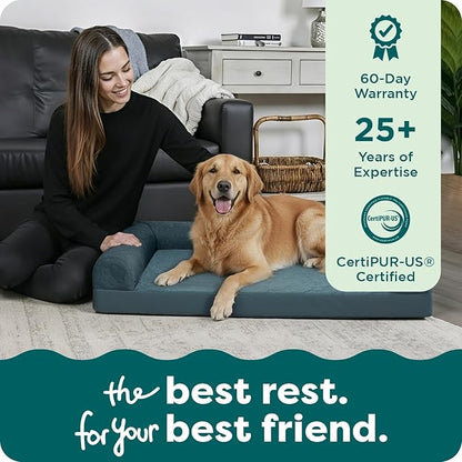 Furhaven Cooling Gel Dog Bed for Large Dogs w/ Removable Bolsters & Washable Cover, For Dogs Up to 95 lbs - Pinsonic Quilted Paw L Shaped Chaise - Titanium, Jumbo/XL