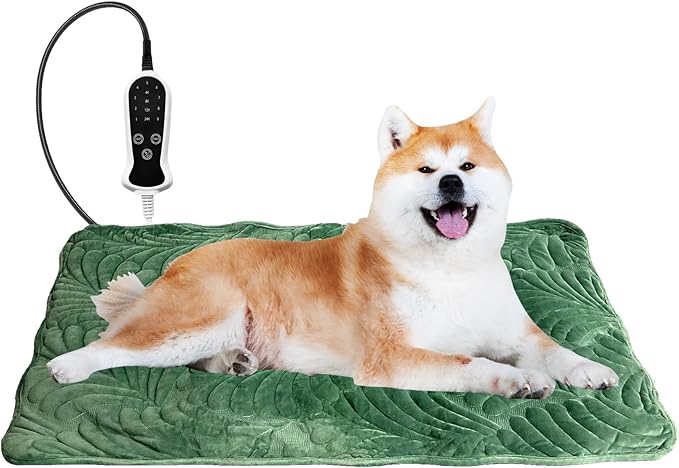 Quwzayail Large Dog Heating Pad for Dogs Smart Thermostat Switch, Whelping Supplies Heated Dog Bed, 9 Gears and time Settings with Automatic Shut-Off(34.0" Lx 21.0" W x 0.5" Th, Green)