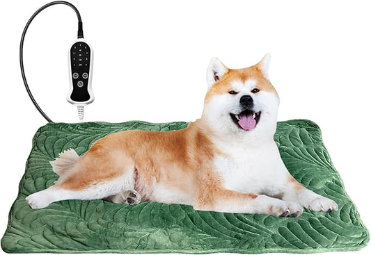 Quwzayail Large Dog Heating Pad for Dogs Smart Thermostat Switch, Whelping Supplies Heated Dog Bed, 9 Gears and time Settings with Automatic Shut-Off(34.0" Lx 21.0" W x 0.5" Th, Green)