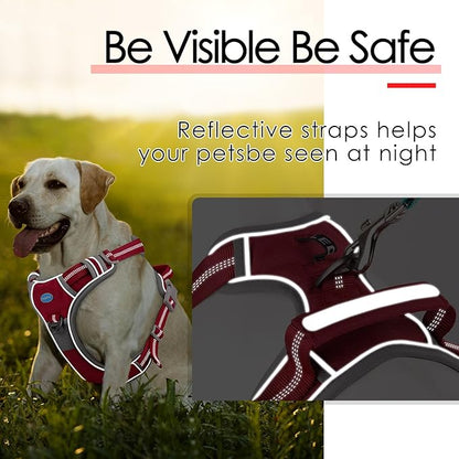 ThinkPet No Pull Harness Set Breathable Sport Harness with Handle - Reflective Padded Dog Safety Vest with Reflective Neon Dog Leash XL Harness Leash Pack Red
