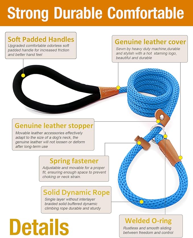 lynxking Dog Leash Slip Lead 5 6 8 FT Dog Training Leash Strong Heavy Duty Braided No Pull Training Lead Leashes for Small Medium Large Dogs