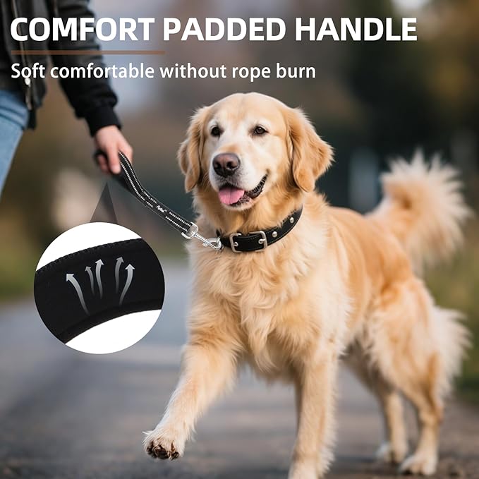 PUPTECK Reflective Short Dog Leashes - 3 Packs 2.5ft/ 1.5ft/ 1ft Nylon Leash with Strong Clip, Soft Padded Handle, Durable Training Leash for Large Small Medium Dogs Walking Outside, Black