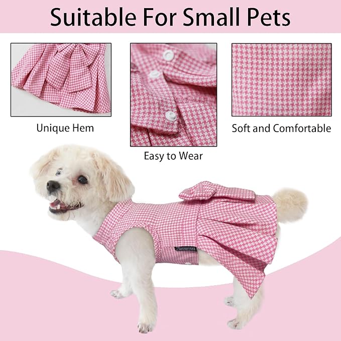 Pet Dresses for Small Dogs Cats Girl, Cute Princess Bowknot Dress Puppy Shirt All Weather Skirt Clothes Cat Apparel for Birthday Wedding Party Holiday (Pink, Large)