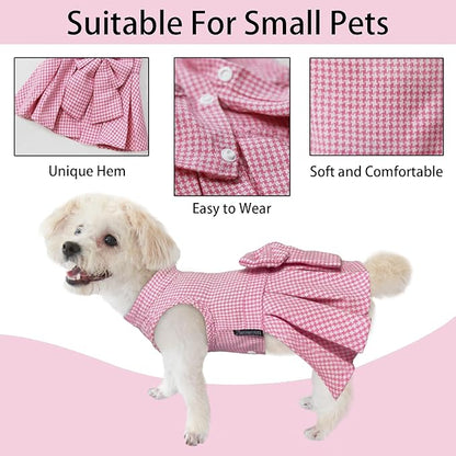 Pet Dresses for Small Dogs Cats Girl, Cute Princess Bowknot Dress Puppy Shirt All Weather Skirt Clothes Cat Apparel for Birthday Wedding Party Holiday (Pink, Large)