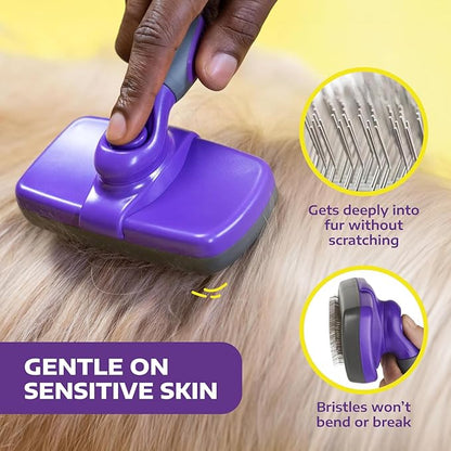Hertzko Self-Cleaning Slicker Brush for Deshedding Long and Short-Haired Pets - Small Size Grooming Rake and Comb for Dogs and Cats