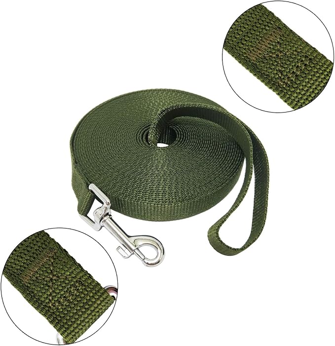 Nylon Training Dog Leash for Small Medium Large Dogs, 15ft 20ft 30ft 50ft Long Leash Dog/Puppy Lead for Obedience Recall Training, Camping (1" x 50ft, Green)