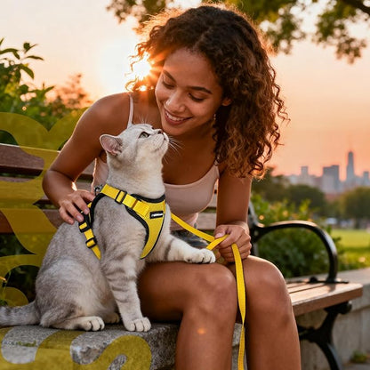rabbitgoo Cat Harness and Leash for Walking, Escape Proof Soft Adjustable Vest Harnesses for Cats, Easy Control Breathable Reflective Strips Jacket, Yellow, XXS