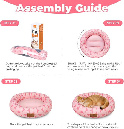 Zerbuger Cat Bed, 20In Dog Beds for Small Dogs, Calming Cat & Dog Beds for Indoor Pets, Pet Beds Comfortable Donut Round Ultra Soft (Pink Pattern, 20.0" L x 20.0" W x 6.5" Th)