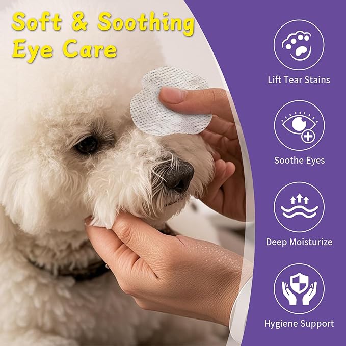PawBubble Eye Wipes for Dogs and Cats, Tear Stain Remover for Dogs, Gently Cleans Tear Stains and Debris, Safe for Sensitive Eyes, 120 Count